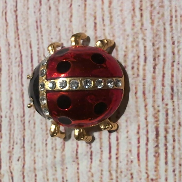 Vintage Ladybug Brooch Rhinestone embellished goldtone - Picture 3 of 7